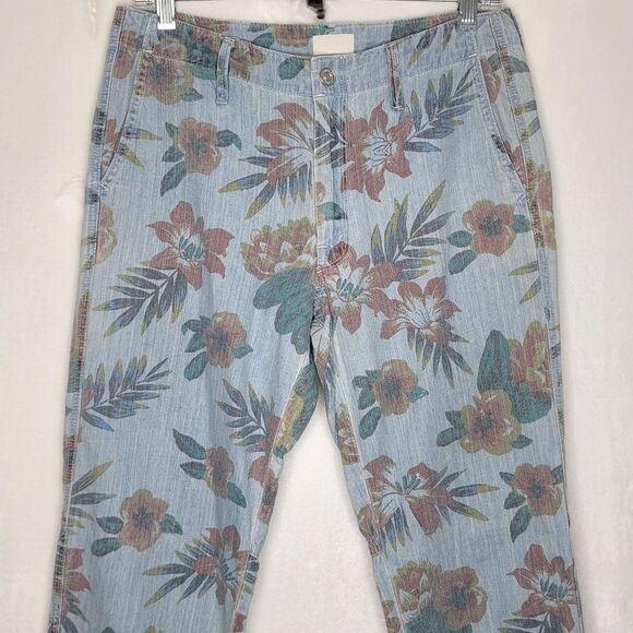 MOTHER Women's The No Zip Misfit Floral Pants Fresh Cut Chambray Jogger Size 27 - Picture 4 of 14